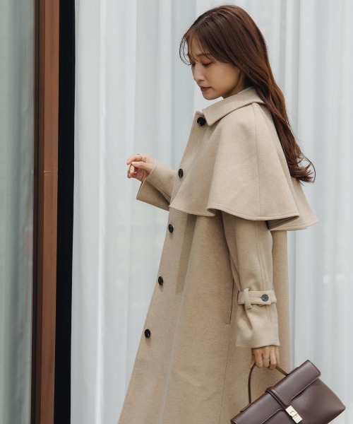 小さいサイズ ケープ付ロングコート 低身長さん・小柄女性（トレンチ
