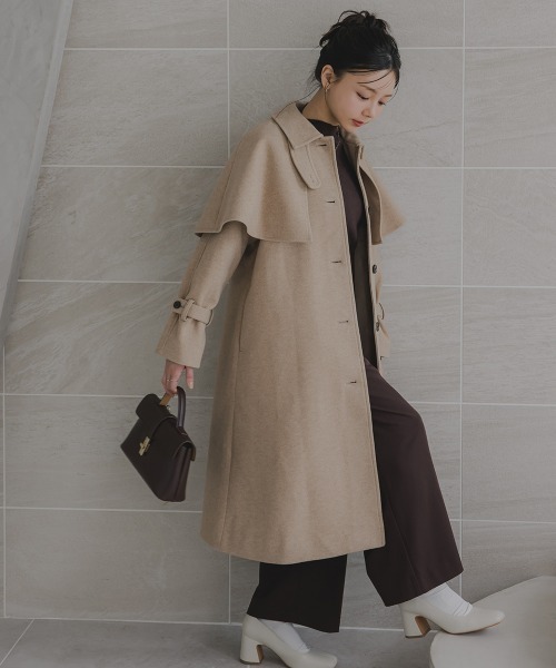 小さいサイズ ケープ付ロングコート 低身長さん・小柄女性（トレンチ