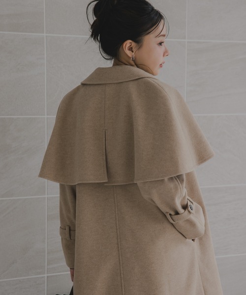 Petitjo(プッチージョ)の「小さいサイズ ケープ付ロングコート 低身長さん・小柄女性(トレンチコート・レディース・モカ/チャコールグレー・M-L/XS-S)」の10枚目の写真