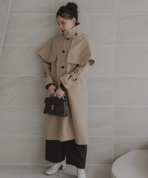 Petitjo(プッチージョ)の「小さいサイズ ケープ付ロングコート 低身長さん・小柄女性(トレンチコート・レディース・モカ/チャコールグレー・M-L/XS-S)」の12枚目の写真