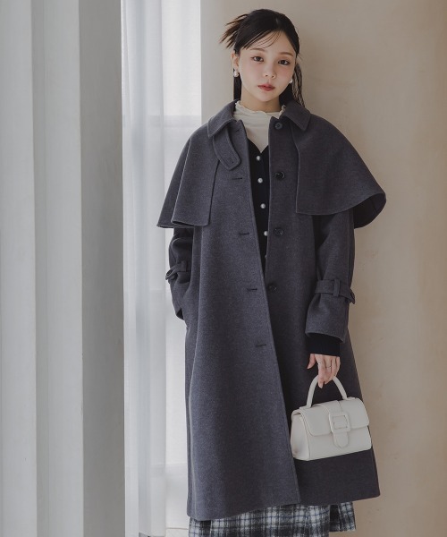 小さいサイズ ケープ付ロングコート 低身長さん・小柄女性（トレンチ