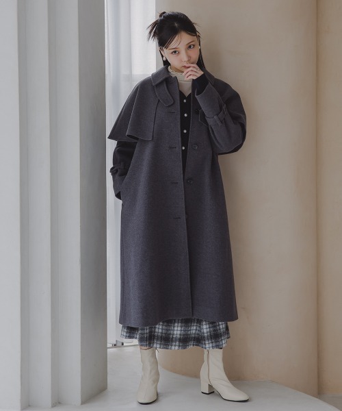 Petitjo(プッチージョ)の「小さいサイズ ケープ付ロングコート 低身長さん・小柄女性(トレンチコート・レディース・モカ/チャコールグレー・M-L/XS-S)」の19枚目の写真