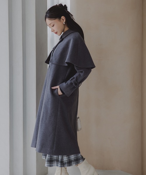 Petitjo(プッチージョ)の「小さいサイズ ケープ付ロングコート 低身長さん・小柄女性(トレンチコート・レディース・モカ/チャコールグレー・M-L/XS-S)」の21枚目の写真