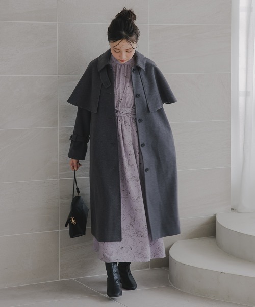 小さいサイズ ケープ付ロングコート 低身長さん・小柄女性（トレンチ