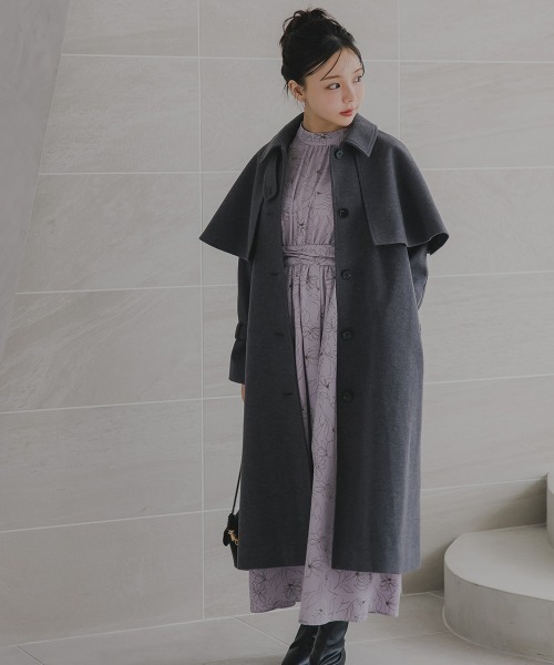 小さいサイズ ケープ付ロングコート 低身長さん・小柄女性（トレンチ