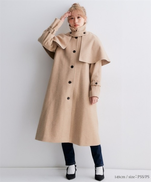 小さいサイズ ケープ付ロングコート 低身長さん・小柄女性（トレンチ