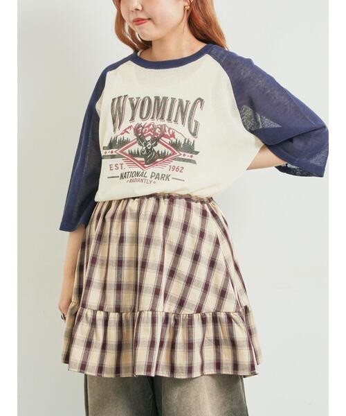 SM2(エスエムツー)の「ラグランスリーブプリントシアーニット(ニット/セーター・レディース・ネイビー/グリーン/ブラウン/ブラック・F)」の1枚目の写真