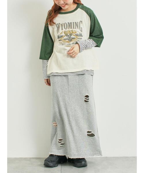 SM2(エスエムツー)の「ラグランスリーブプリントシアーニット(ニット/セーター・レディース・ネイビー/グリーン/ブラウン/ブラック・F)」の14枚目の写真