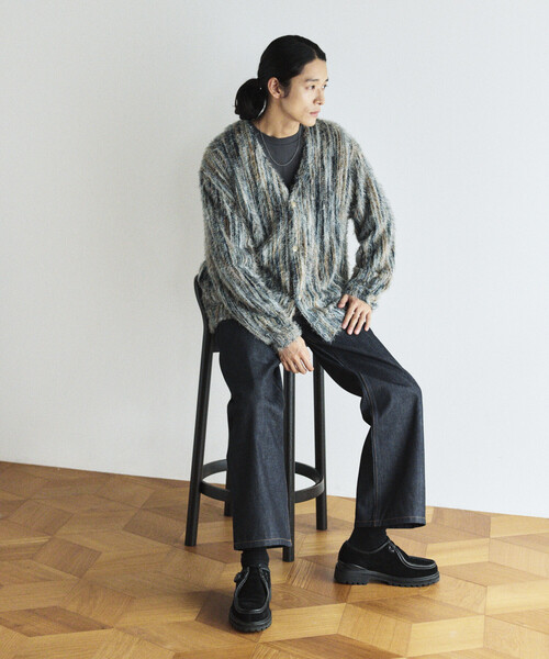 セール】リラックスフィット シャギーニット マルチストライプ