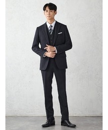 Perfect Suit FActory(パーフェクトスーツファクトリー)の《WOOLY WASH SUIT》WEB限定スーツ【洗える/ウールライク】スリーピース 千鳥×ウィンドペン ネイビー(スーツセット)