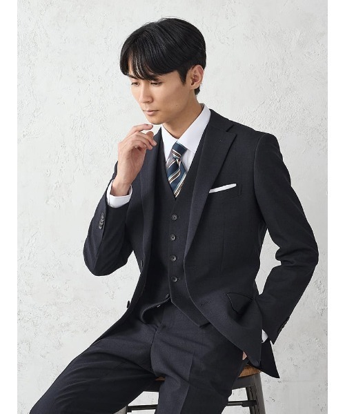 Perfect Suit FActory（パーフェクトスーツファクトリー）の「《WOOLY WASH SUIT》WEB限定スーツ【洗える/ウールライク】スリーピース　千鳥×ウィンドペン　ネイビー（スーツセット・メンズ・ネイビー・AB6/Y5/Y6/A5/A6/AB5/A4/AB7/A7/BB5/AB4/AB8/BB7/BB6/Y4/Y7/A8/BB8/BB4）」の3枚目の写真