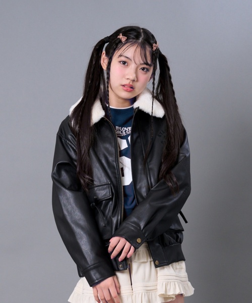 by LOVEiT（バイラビット）の「衿ファー合成皮革ジャケット（ライダースジャケット・キッズ・ブラック/ブラウン・120cm/130cm/150cm/140cm/160cm）」の2枚目の写真