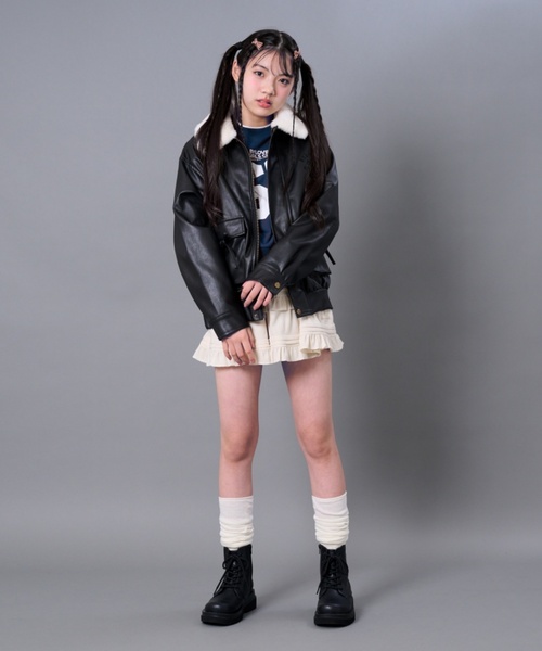 セール】衿ファー合成皮革ジャケット（ライダースジャケット）｜by