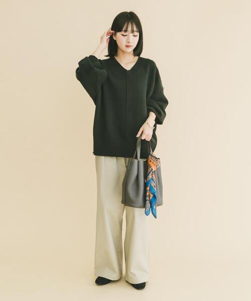 ITEMS URBANRESEARCH（アイテムズ アーバンリサーチ）の「Vネックニットプルオーバー（ニット/セーター・レディース・ブラック/カーキ/キャメル/ライトグレー・FREE）」の13枚目の写真