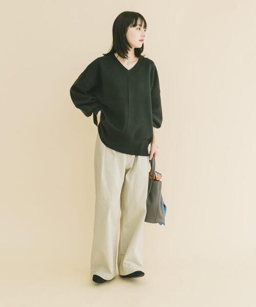 ITEMS URBANRESEARCH（アイテムズ アーバンリサーチ）の「Vネックニットプルオーバー（ニット/セーター・レディース・ブラック/カーキ/キャメル/ライトグレー・FREE）」の14枚目の写真