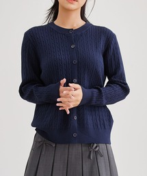 クルーネック ケーブル編み 長袖 ニット カーディガン