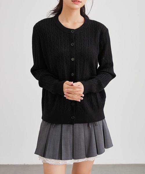 Lace Ladies（レースレディース）の「クルーネック ケーブル編み 長袖 ニット カーディガン（カーディガン/ボレロ・レディース・ネイビー/ベージュ/グレー/アイボリー/ブラック・FREE）」の3枚目の写真