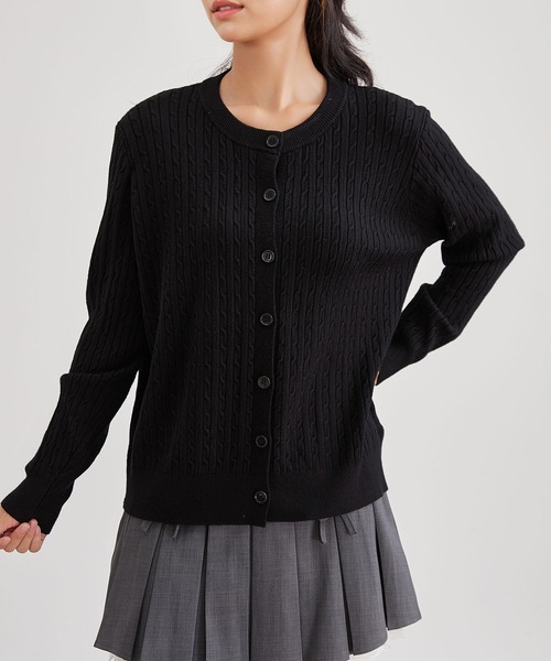 Lace Ladies（レースレディース）の「クルーネック ケーブル編み 長袖 ニット カーディガン（カーディガン/ボレロ・レディース・ネイビー/ベージュ/グレー/アイボリー/ブラック・FREE）」の10枚目の写真