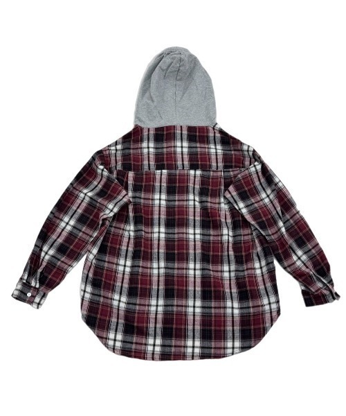 Chikashitsu +(チカシツプラス)の「【Chikashitsu +】oversized hood mix check shirt / 【チカシツプラス】オーバーサイズフードミックスチェックシャツ(シャツ/ブラウス・メンズ・ネイビー/レッド/ベージュ・ONE SIZE)」の7枚目の写真