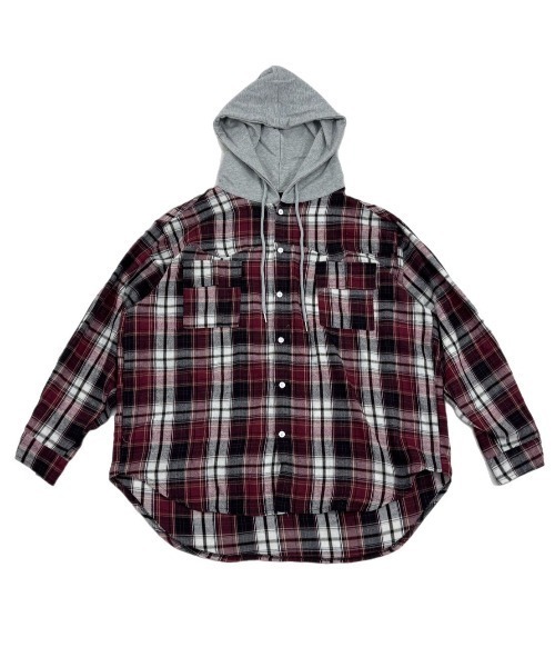 Chikashitsu +(チカシツプラス)の「【Chikashitsu +】oversized hood mix check shirt / 【チカシツプラス】オーバーサイズフードミックスチェックシャツ(シャツ/ブラウス・メンズ・ネイビー/レッド/ベージュ・ONE SIZE)」の11枚目の写真