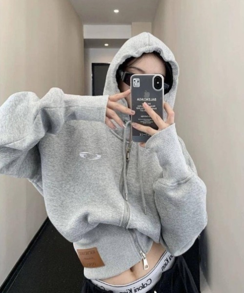 yuue' ( wear )(ユーイ)の「パッチ付きダブルジップパーカー/フーディー(パーカー・レディース・グレー/ブラック・FREE)」の14枚目の写真