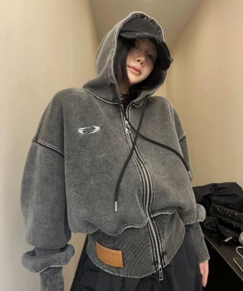 yuue' ( wear )(ユーイ)の「パッチ付きダブルジップパーカー/フーディー(パーカー・レディース・グレー/ブラック・FREE)」の10枚目の写真