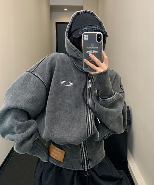 yuue' ( wear )(ユーイ)の「パッチ付きダブルジップパーカー/フーディー(パーカー・レディース・グレー/ブラック・FREE)」の9枚目の写真