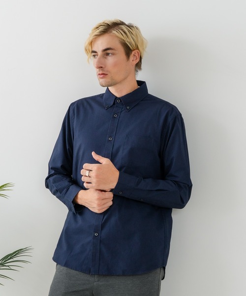 Blue Standard (ブルースタンダード)の「【BLUE STANDARD/ブルースタンダード】コットン100% オックスボタンダウンシャツ レギュラーシルエット ビズ オフィスカジュアル オンでもオフでも(シャツ/ブラウス・メンズ・ダークネイビー/ホワイト/グレー・MEDIUM/X-LARGE/LARGE)」の2枚目の写真