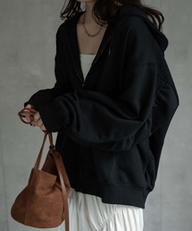 〈ユニセックス商品〉ラウンドスリーブジップアップパーカー