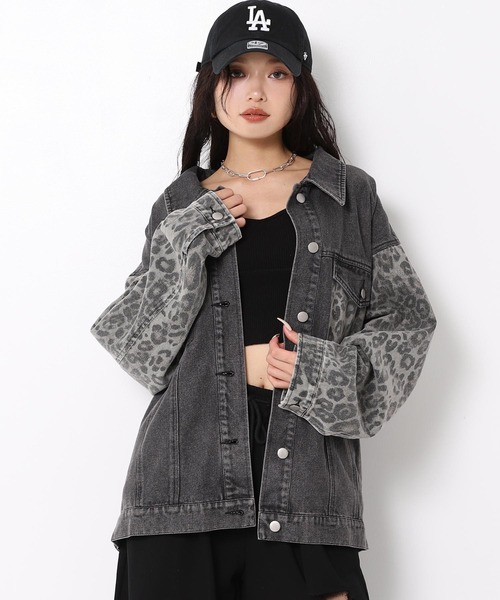 ANAP（アナップ）の「レオパード 切り替え デニム ジャケット（デニムジャケット・レディース・ブラック/ブルー・F）」の4枚目の写真