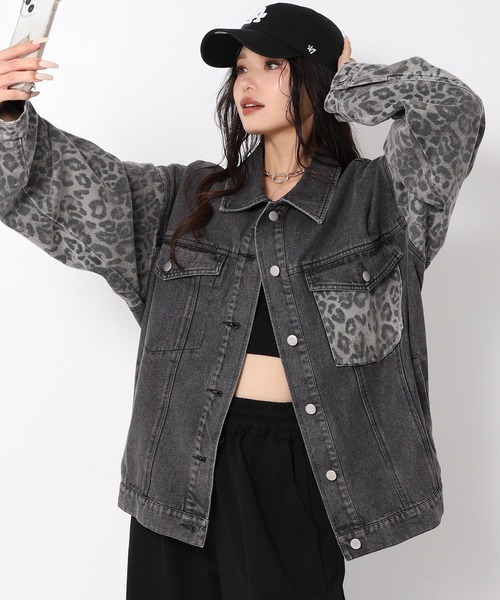 ANAP（アナップ）の「レオパード 切り替え デニム ジャケット（デニムジャケット・レディース・ブラック/ブルー・F）」の5枚目の写真