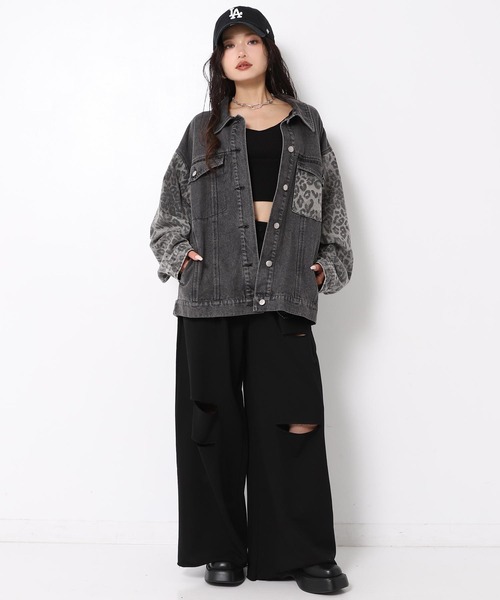 ANAP（アナップ）の「レオパード 切り替え デニム ジャケット（デニムジャケット・レディース・ブラック/ブルー・F）」の6枚目の写真