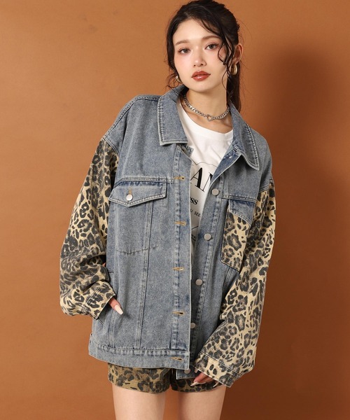 レオパード 切り替え デニム ジャケット（デニムジャケット