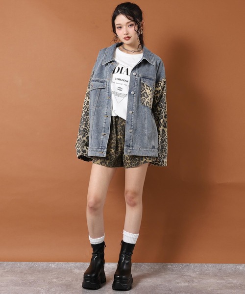 ANAP（アナップ）の「レオパード 切り替え デニム ジャケット（デニムジャケット・レディース・ブラック/ブルー・F）」の11枚目の写真