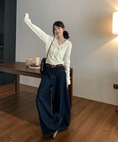 Miniministore(ミニミニストア)の「ニットトップスレディース リボン フリル(ニット/セーター・レディース・アイボリー/ネイビー・FREE)」の13枚目の写真