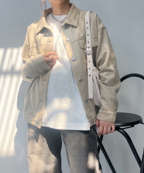 AS KNOW AS plus(アズノゥアズプラス)の「♪スウェード ダブルポケットゆるりジャケット(ブルゾン・レディース・チャコールグレー/ベージュ/キャメル・FREE)」の2枚目の写真