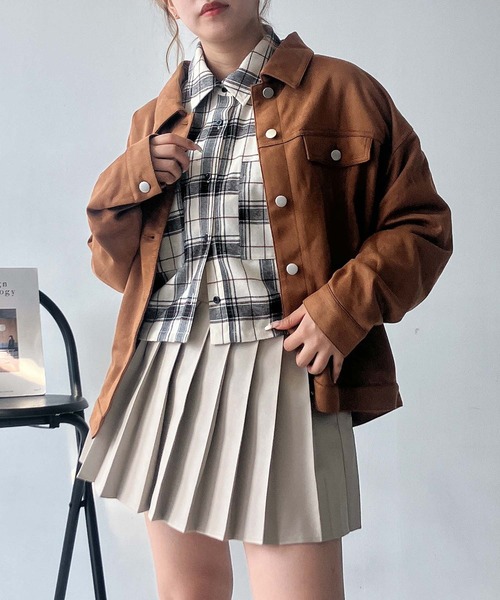 AS KNOW AS plus(アズノゥアズプラス)の「♪スウェード ダブルポケットゆるりジャケット(ブルゾン・レディース・チャコールグレー/ベージュ/キャメル・FREE)」の3枚目の写真