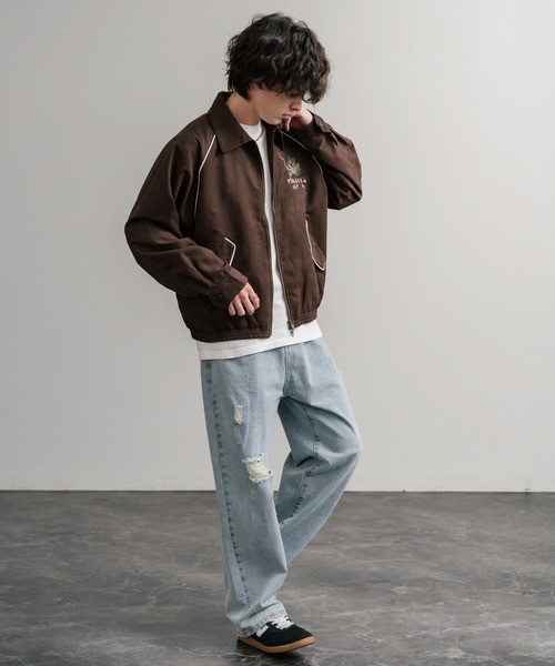 KRIFF MAYER(クリフメイヤー)の「KRIFF MAYER クリフメイヤー オーバーサイズスーベニア刺繍ステンカラージャケット/ダブルジップラグランスリーブブルゾン 2515101(ブルゾン・メンズ・ブラック/アイボリー/カーキ/ブルー/ブラウン・L/M/XL)」の17枚目の写真