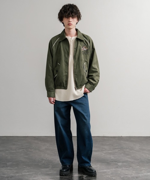 KRIFF MAYER(クリフメイヤー)の「KRIFF MAYER クリフメイヤー オーバーサイズスーベニア刺繍ステンカラージャケット/ダブルジップラグランスリーブブルゾン 2515101(ブルゾン・メンズ・ブラック/アイボリー/カーキ/ブルー/ブラウン・L/M/XL)」の22枚目の写真