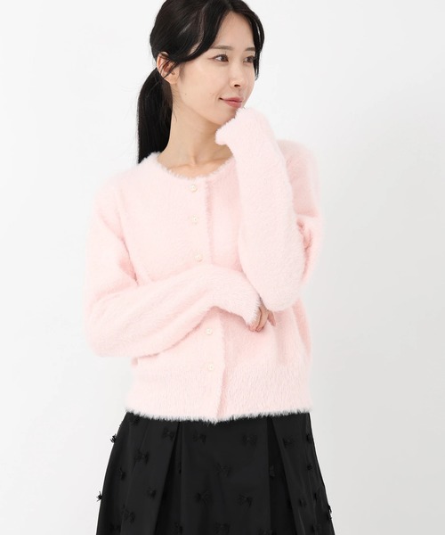 STRAWBERRY-FIELDS（ストロベリーフィールズ）の「メルティーシャギー_パール釦シャギーニット（カーディガン/ボレロ・レディース・ライトグレー/ライトピンク/オフホワイト・2）」の5枚目の写真