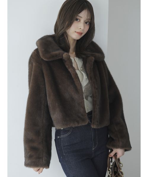 SNIDEL（スナイデル）の「ステンカラーショートファーコートジャケット（ステンカラーコート・レディース・ブラウン/ピンク/ベージュ・0/1）」の2枚目の写真