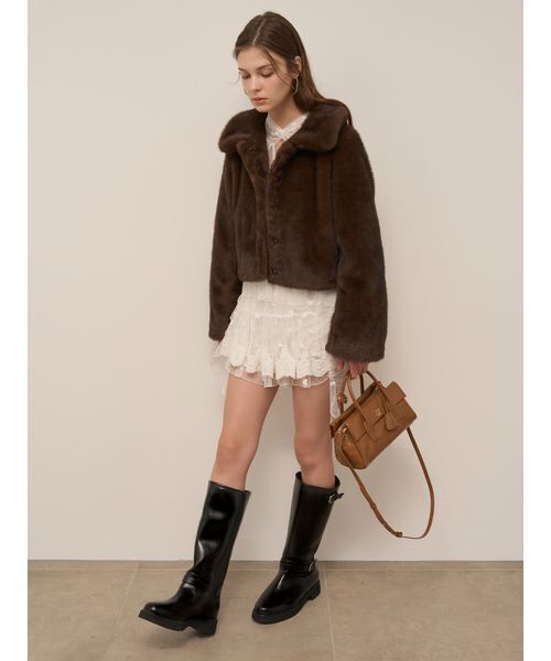 SNIDEL（スナイデル）の「ステンカラーショートファーコートジャケット（ステンカラーコート・レディース・ブラウン/ピンク/ベージュ・0/1）」の6枚目の写真