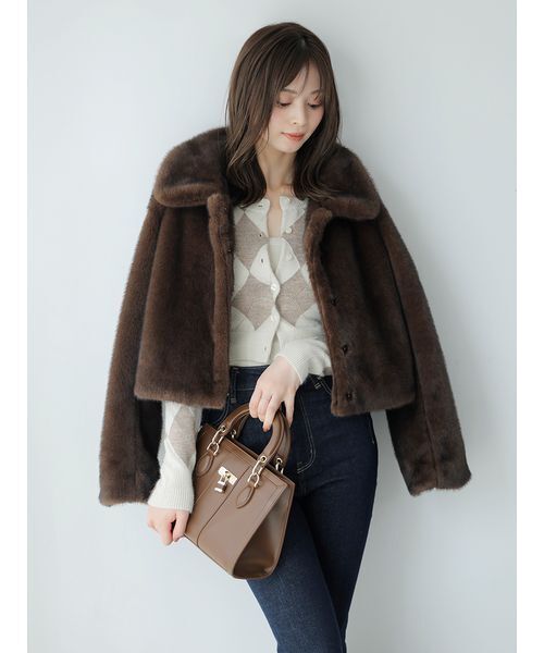 ステンカラーショートファーコートジャケット（ステンカラーコート