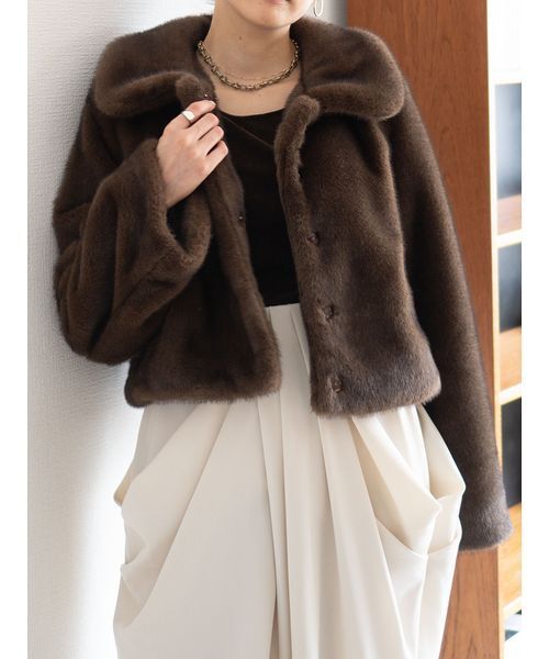 SNIDEL（スナイデル）の「ステンカラーショートファーコートジャケット（ステンカラーコート・レディース・ブラウン/ピンク/ベージュ・0/1）」の8枚目の写真