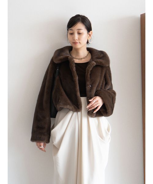 ステンカラーショートファーコートジャケット（ステンカラーコート