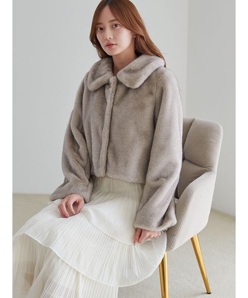 ステンカラーショートファーコートジャケット（ステンカラーコート