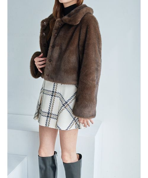 セール】ステンカラーショートファーコートジャケット（ステンカラー