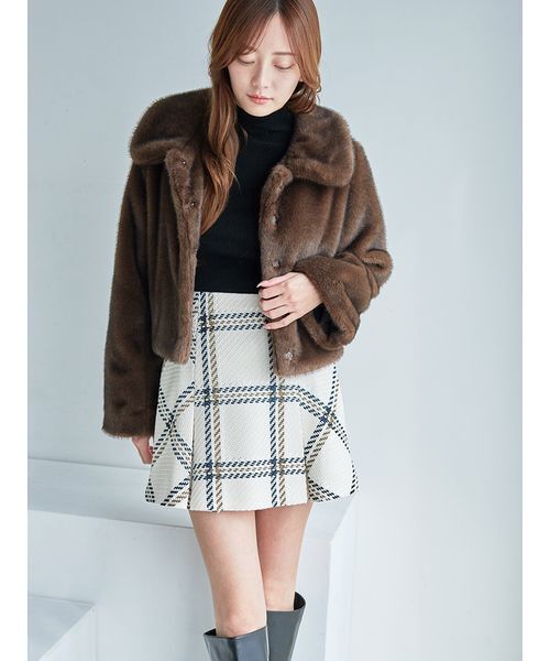 ステンカラーショートファーコートジャケット（ステンカラーコート