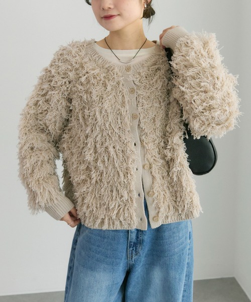 PUAL CE CIN（ピュアルセシン）の「フリンジジャガードカーディガン（カーディガン/ボレロ・レディース・チャコールグレー/ベージュ・FREE）」の3枚目の写真