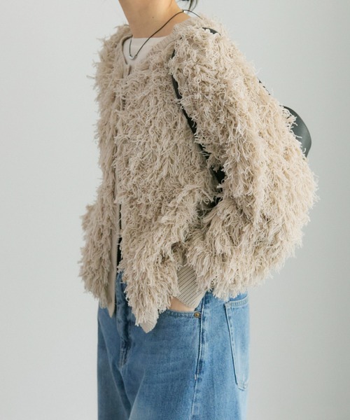 PUAL CE CIN（ピュアルセシン）の「フリンジジャガードカーディガン（カーディガン/ボレロ・レディース・チャコールグレー/ベージュ・FREE）」の4枚目の写真
